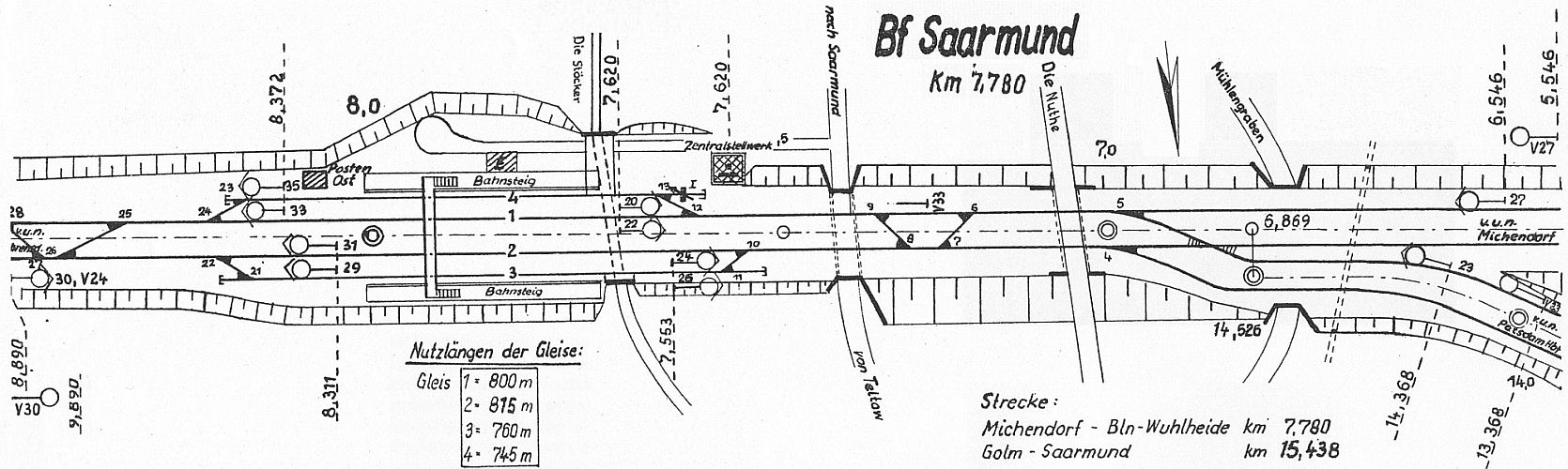 Gleisplan Bahnhof Saarmund am s&uuml;dlichen Berliner Au&szlig;enring, Zustand 1967